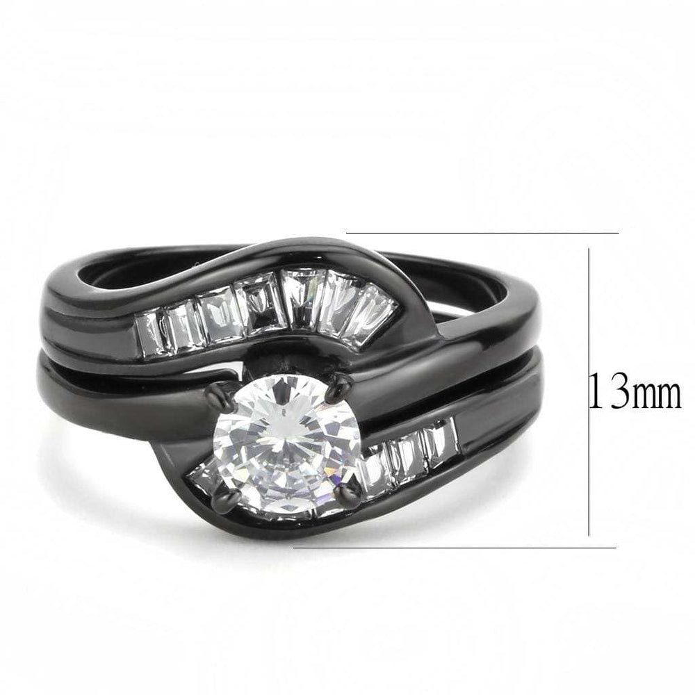 TK3693 - IP Black(Ion Plating) Stainless Steel Ring with AAA Grade CZ in Clear - Alamode - Flyclothing LLC