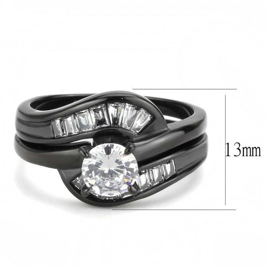 TK3693 - IP Black(Ion Plating) Stainless Steel Ring with AAA Grade CZ in Clear - Alamode - Flyclothing LLC