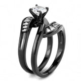 TK3693 - IP Black(Ion Plating) Stainless Steel Ring with AAA Grade CZ in Clear - Alamode - Flyclothing LLC