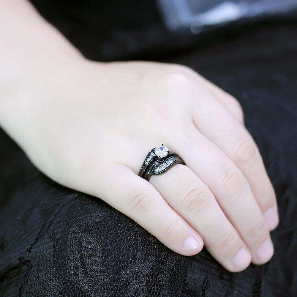 TK3693 - IP Black(Ion Plating) Stainless Steel Ring with AAA Grade CZ in Clear - Alamode - Flyclothing LLC