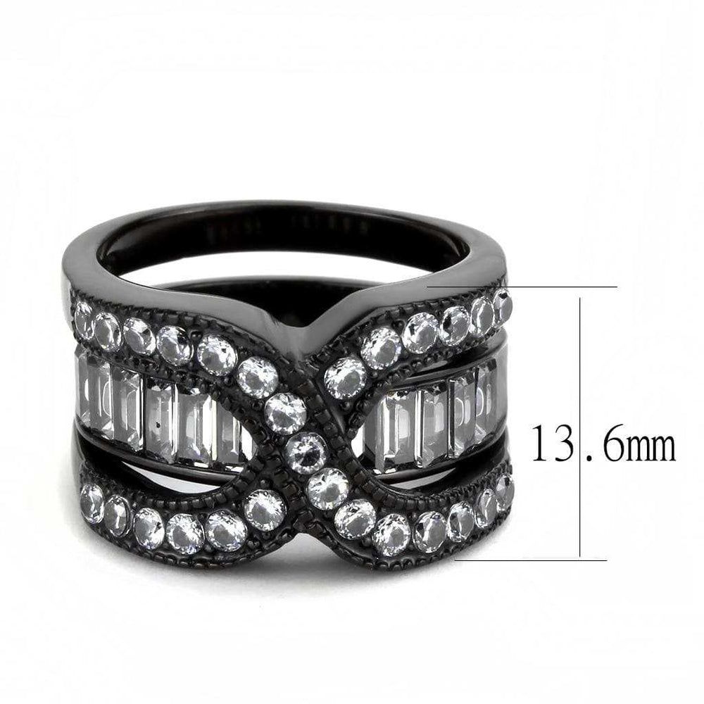 TK3694 - IP Black(Ion Plating) Stainless Steel Ring with AAA Grade CZ in Clear - Alamode - Flyclothing LLC