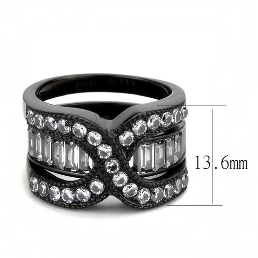 TK3694 - IP Black(Ion Plating) Stainless Steel Ring with AAA Grade CZ in Clear - Alamode - Flyclothing LLC