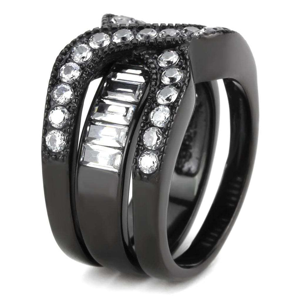 TK3694 - IP Black(Ion Plating) Stainless Steel Ring with AAA Grade CZ in Clear - Alamode - Flyclothing LLC