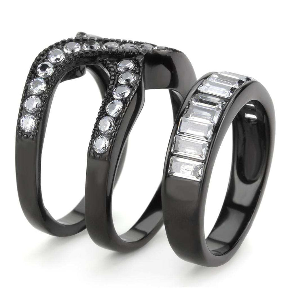 TK3694 - IP Black(Ion Plating) Stainless Steel Ring with AAA Grade CZ in Clear - Alamode - Flyclothing LLC