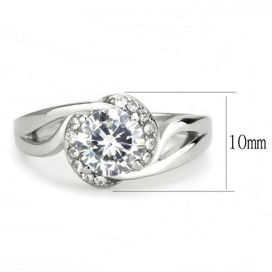 TK3701 - High polished (no plating) Stainless Steel Ring with AAA Grade CZ in Clear - Alamode - Flyclothing LLC