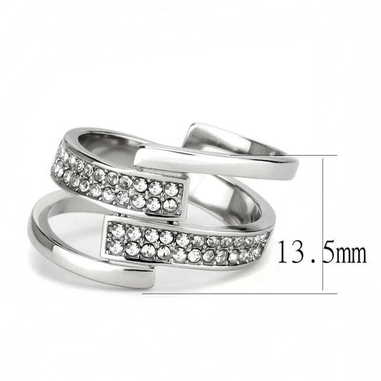 TK3702 - High polished (no plating) Stainless Steel Ring with Top Grade Crystal in Clear - Alamode - Flyclothing LLC