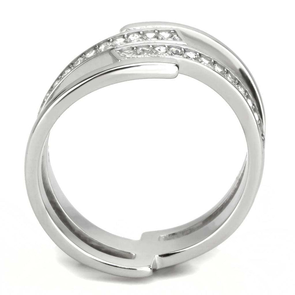 TK3702 - High polished (no plating) Stainless Steel Ring with Top Grade Crystal in Clear - Alamode - Flyclothing LLC