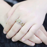 TK3704 - Two-Tone IP Gold (Ion Plating) Stainless Steel Ring with Top Grade Crystal in Multi Color - Alamode - Flyclothing LLC