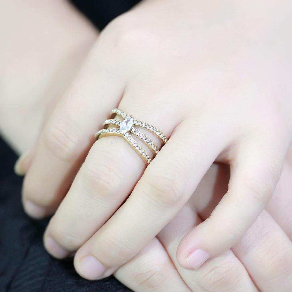 TK3705 - IP Gold(Ion Plating) Stainless Steel Ring with AAA Grade CZ in Clear - Alamode - Flyclothing LLC