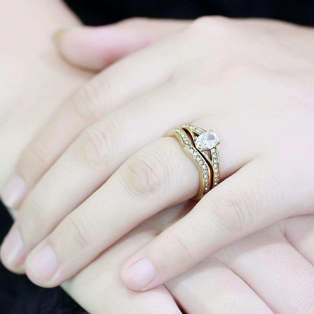 TK3706 - IP Gold(Ion Plating) Stainless Steel Ring with AAA Grade CZ in Clear - Alamode - Flyclothing LLC