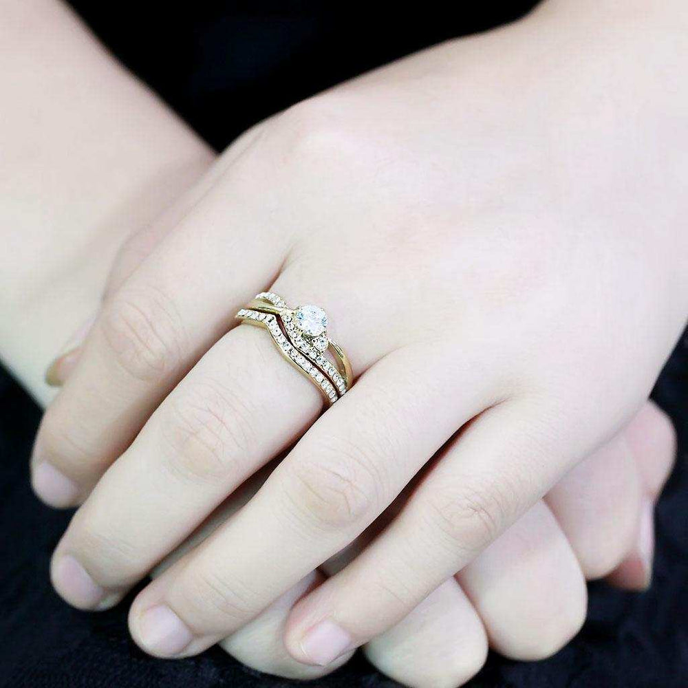 TK3708 - IP Gold(Ion Plating) Stainless Steel Ring with AAA Grade CZ in Clear - Alamode - Flyclothing LLC