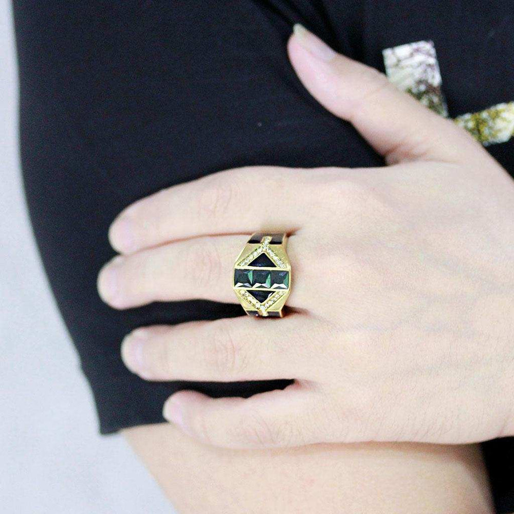 TK3721 - IP Gold(Ion Plating) Stainless Steel Ring with AAA Grade CZ in Black Diamond - Alamode - Flyclothing LLC
