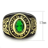 TK3724 - Two-Tone IP Gold (Ion Plating) Stainless Steel Ring with Synthetic Synthetic Glass in Emerald - Alamode - Flyclothing LLC