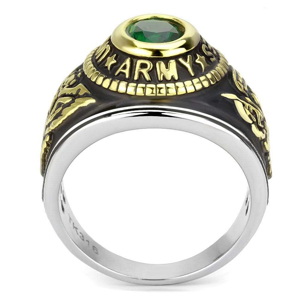 TK3724 - Two-Tone IP Gold (Ion Plating) Stainless Steel Ring with Synthetic Synthetic Glass in Emerald - Alamode - Flyclothing LLC