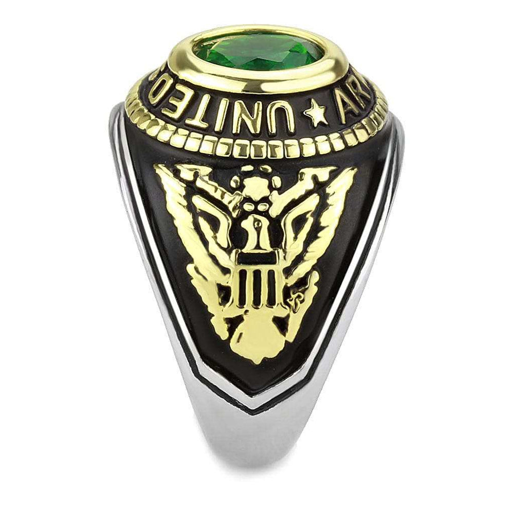 TK3724 - Two-Tone IP Gold (Ion Plating) Stainless Steel Ring with Synthetic Synthetic Glass in Emerald - Alamode - Flyclothing LLC