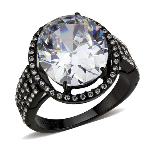 TK3735 IP Black Stainless Steel Ring with AAA Grade CZ in Clear - Alamode - Flyclothing LLC