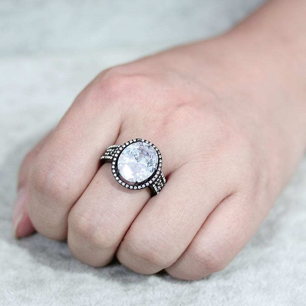 TK3735 IP Black Stainless Steel Ring with AAA Grade CZ in Clear - Alamode - Flyclothing LLC