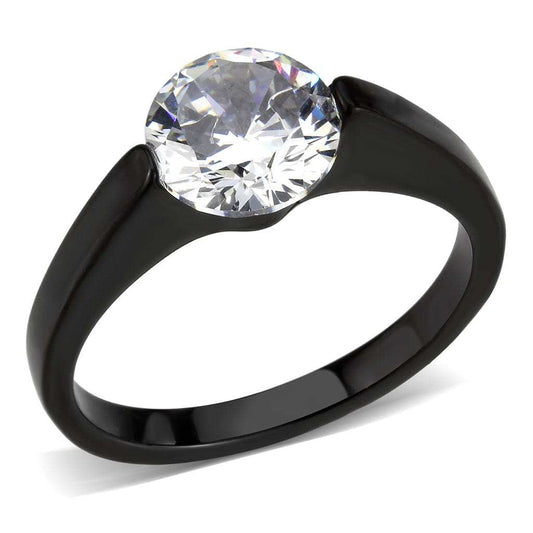 TK3737 - IP Black Stainless Steel Ring with AAA Grade CZ in Clear - Alamode - Flyclothing LLC