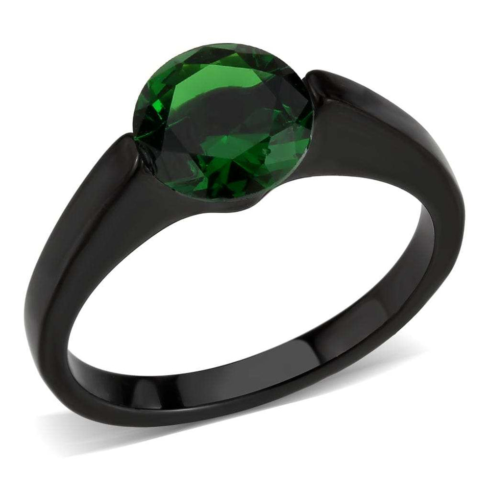TK3738 IP Black Stainless Steel Ring with Synthetic in Emerald - Alamode - Flyclothing LLC