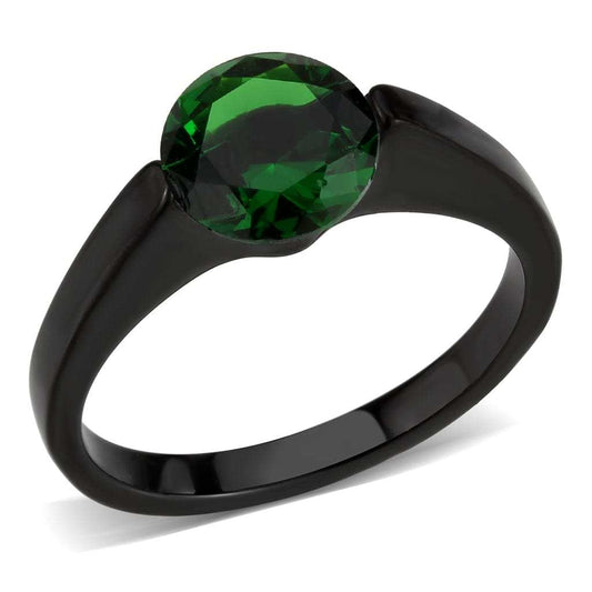 TK3738 IP Black Stainless Steel Ring with Synthetic in Emerald - Alamode - Flyclothing LLC