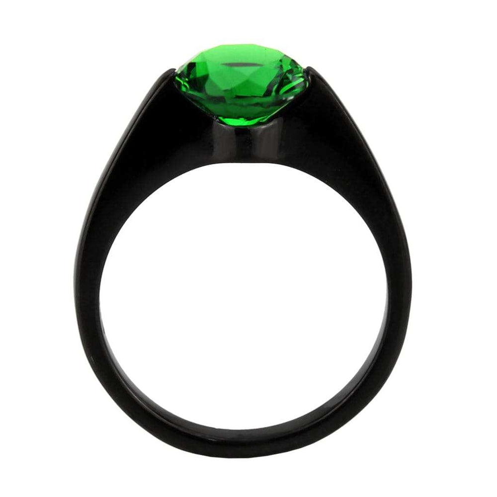 TK3738 IP Black Stainless Steel Ring with Synthetic in Emerald - Alamode - Flyclothing LLC