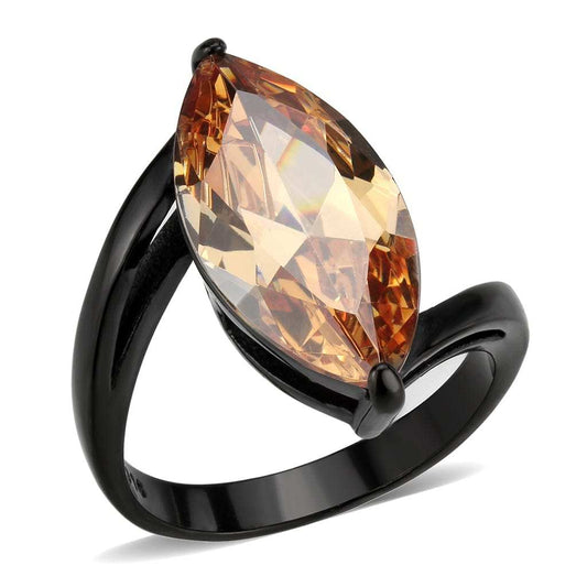 TK3745 IP Black Stainless Steel Ring with AAA Grade CZ in Champagne - Alamode - Flyclothing LLC