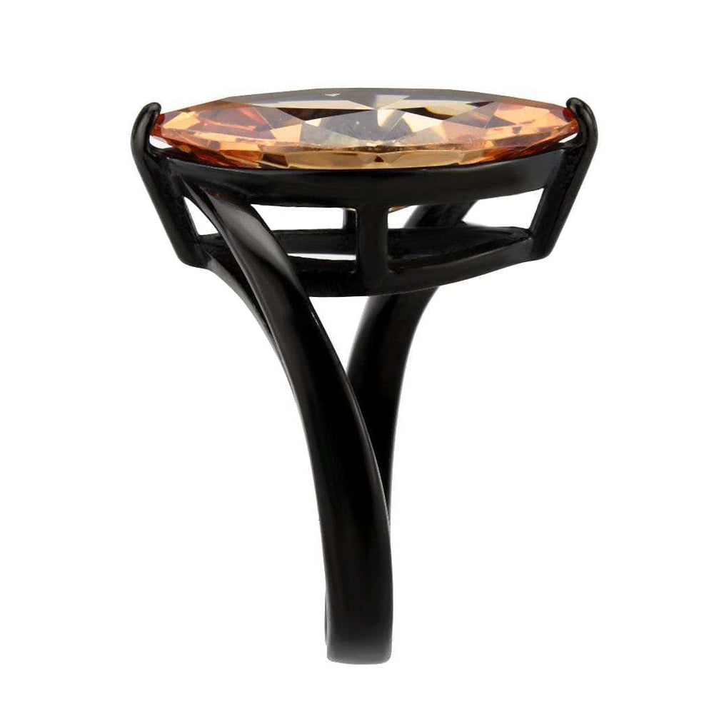 TK3745 IP Black Stainless Steel Ring with AAA Grade CZ in Champagne - Alamode - Flyclothing LLC