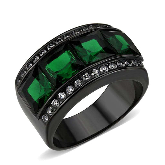 TK3747 IP Black Stainless Steel Ring with Synthetic in Emerald - Alamode - Flyclothing LLC