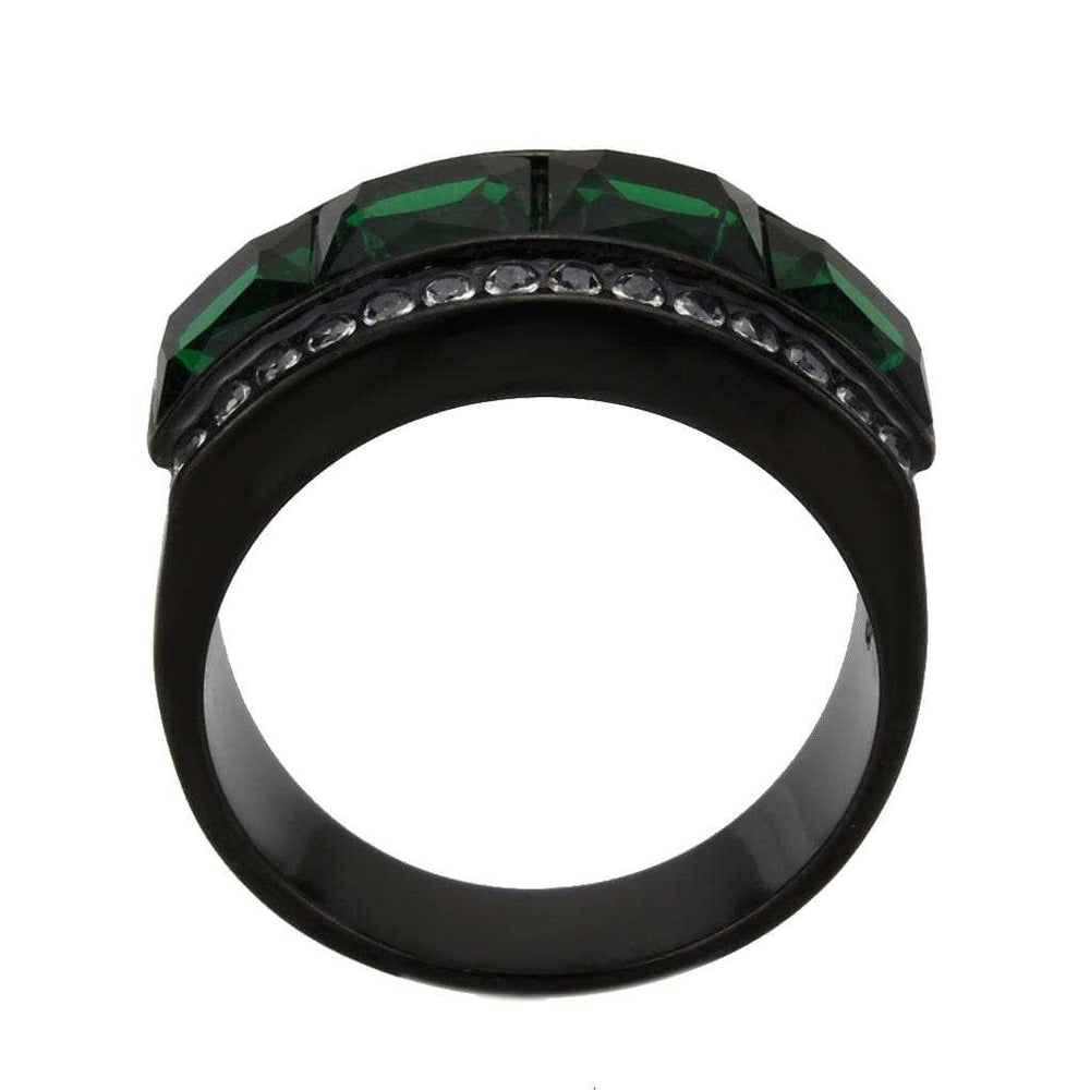 TK3747 IP Black Stainless Steel Ring with Synthetic in Emerald - Alamode - Flyclothing LLC