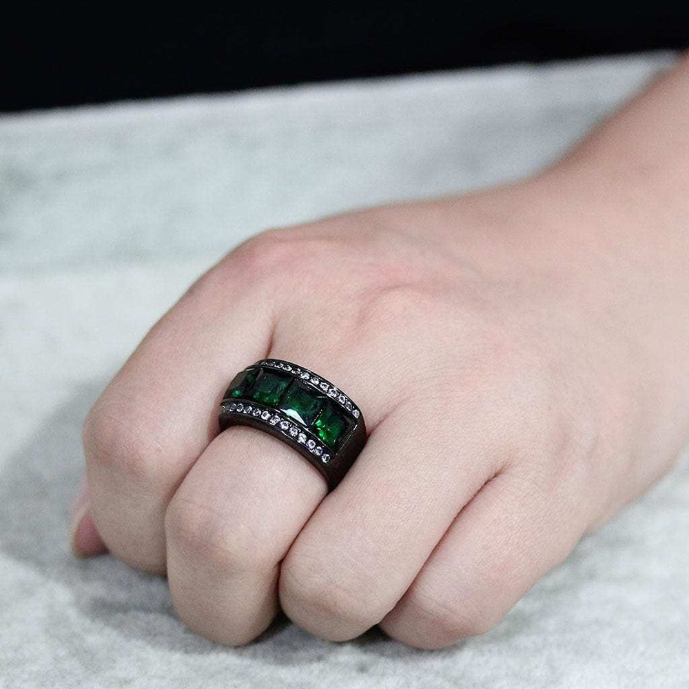 TK3747 IP Black Stainless Steel Ring with Synthetic in Emerald - Alamode - Flyclothing LLC