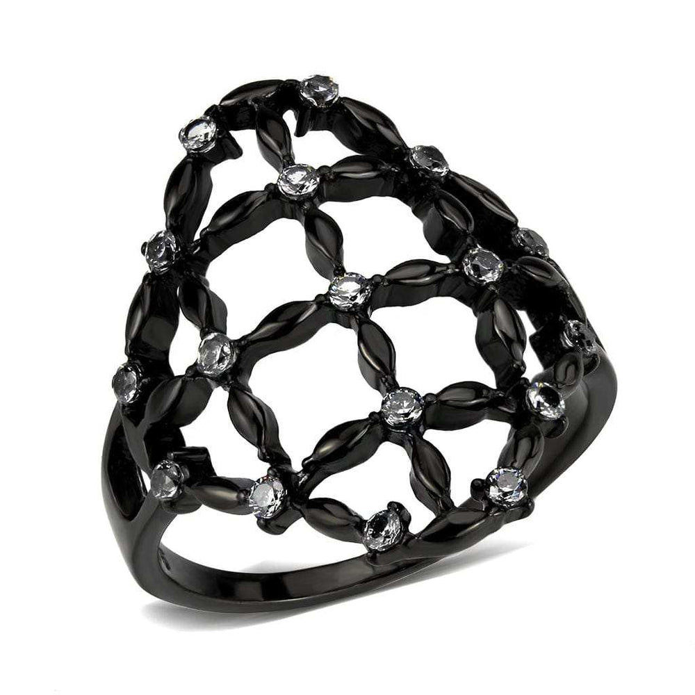 TK3749 IP Black Stainless Steel Ring with AAA Grade CZ in Clear - Alamode - Flyclothing LLC