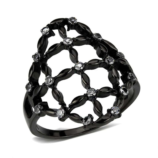 TK3749 IP Black Stainless Steel Ring with AAA Grade CZ in Clear - Alamode - Flyclothing LLC