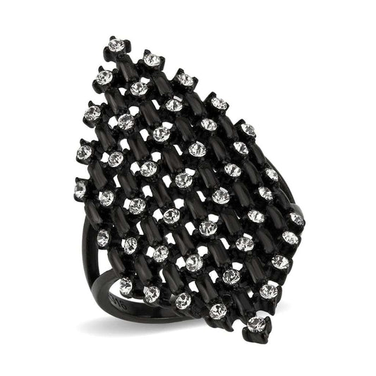 TK3750 IP Black Stainless Steel Ring with Top Grade Crystal in Clear - Alamode - Flyclothing LLC