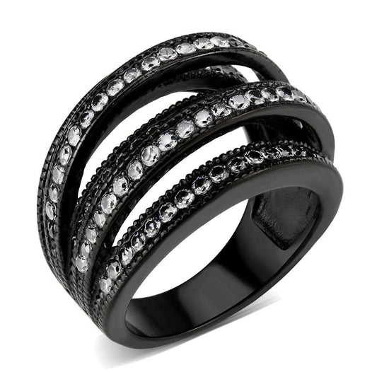 TK3752 IP Black Stainless Steel Ring with AAA Grade CZ in Clear - Alamode - Flyclothing LLC