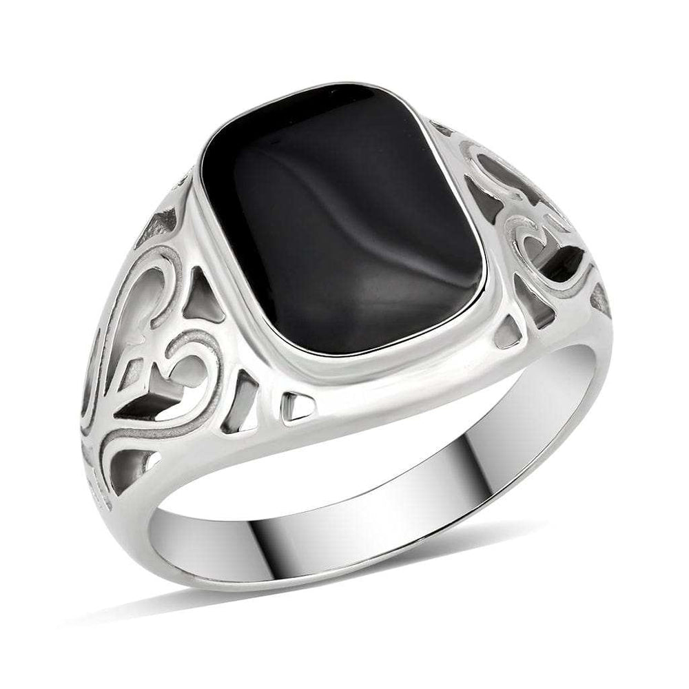 TK3753 High polished Stainless Steel Ring with Epoxy in Jet - Alamode - Flyclothing LLC
