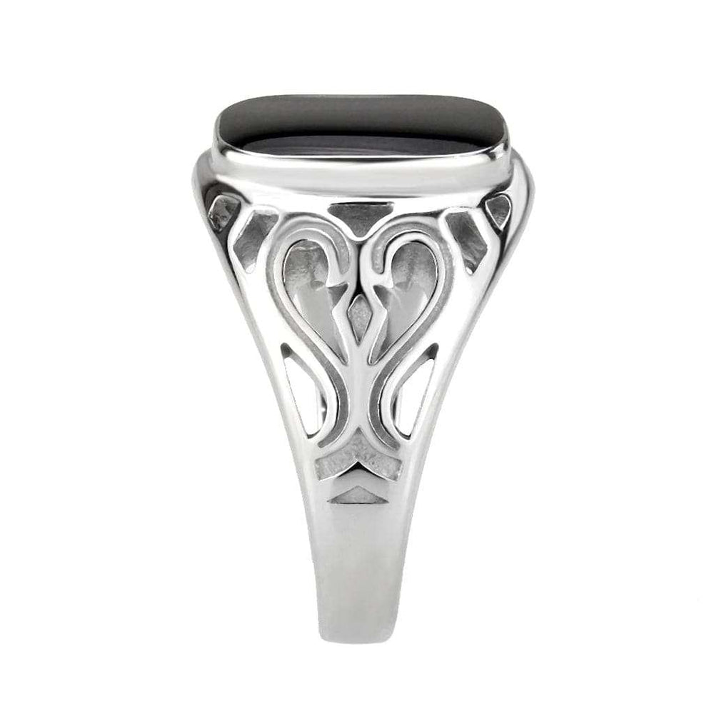TK3753 High polished Stainless Steel Ring with Epoxy in Jet - Alamode - Flyclothing LLC