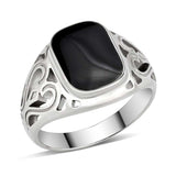 TK3753 High polished Stainless Steel Ring with Epoxy in Jet - Alamode - Flyclothing LLC