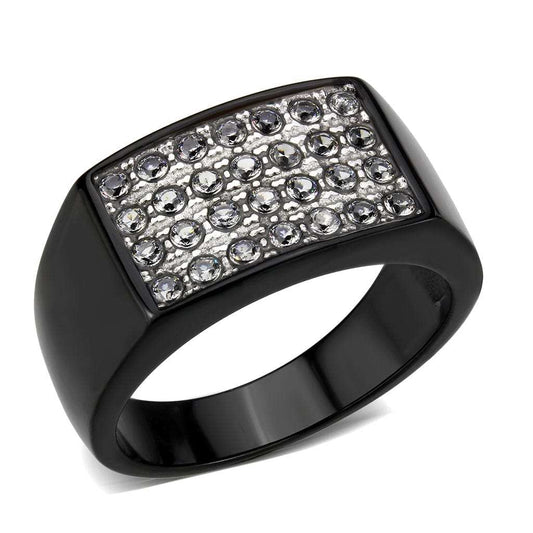 TK3754 IP Black Stainless Steel Ring with AAA Grade CZ in Clear - Alamode - Flyclothing LLC