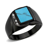 TK3755 IP Black Stainless Steel Ring with Synthetic in Sea Blue - Alamode - Flyclothing LLC