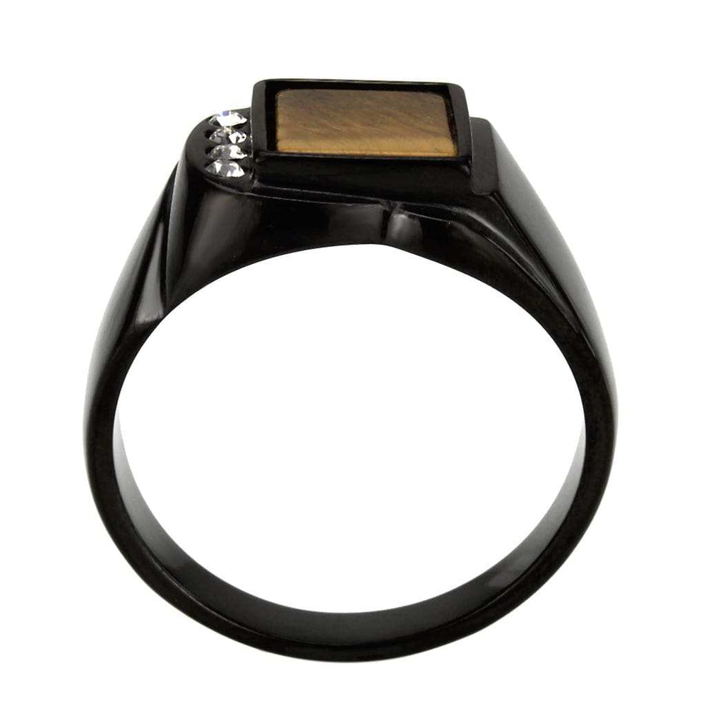 TK3756 IP Black Stainless Steel Ring with Synthetic in Topaz - Alamode - Flyclothing LLC