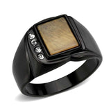 TK3756 IP Black Stainless Steel Ring with Synthetic in Topaz - Alamode - Flyclothing LLC
