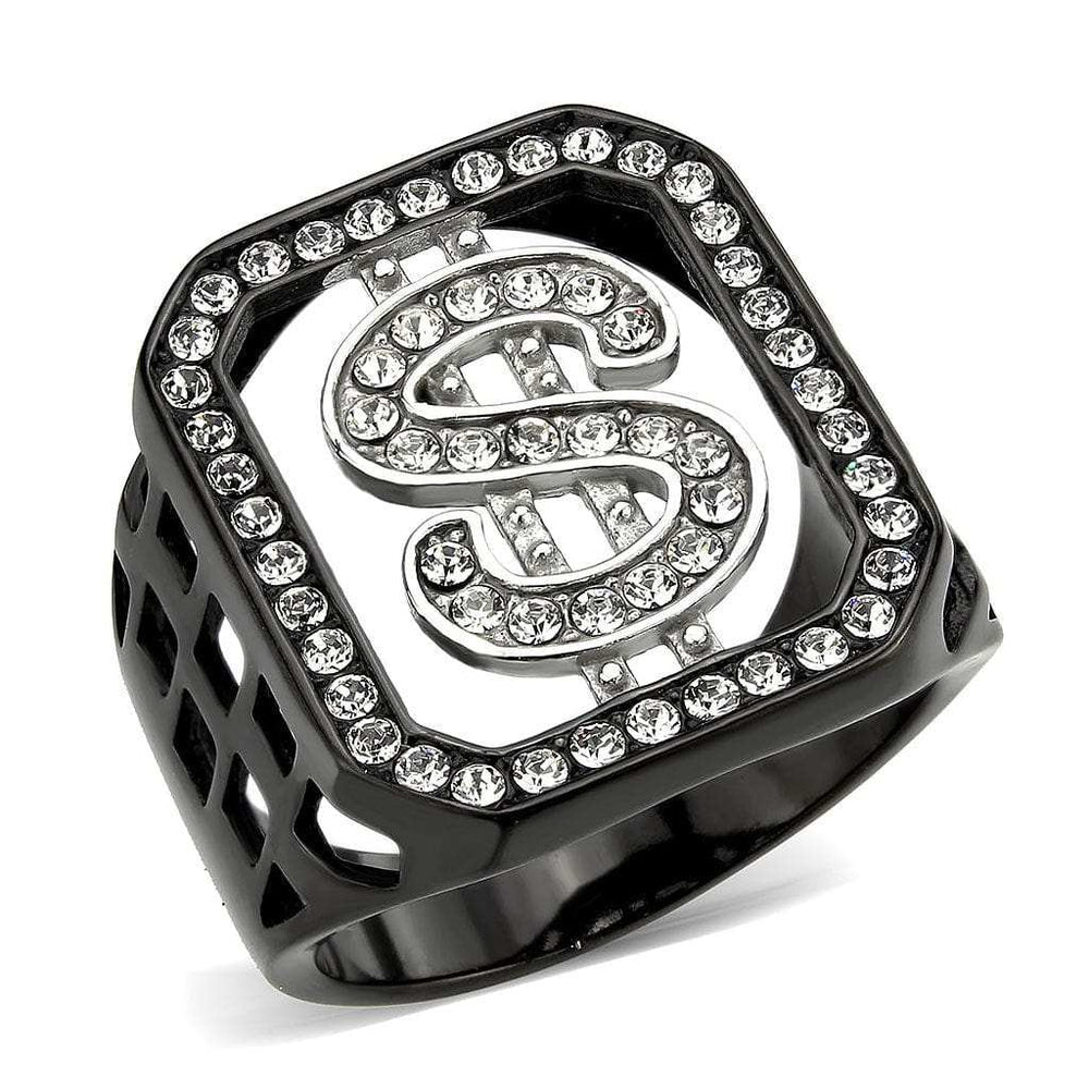 TK3758 - Two Tone IP Black (Ion Plating) Stainless Steel Ring with Top Grade Crystal in Clear - Alamode - Flyclothing LLC