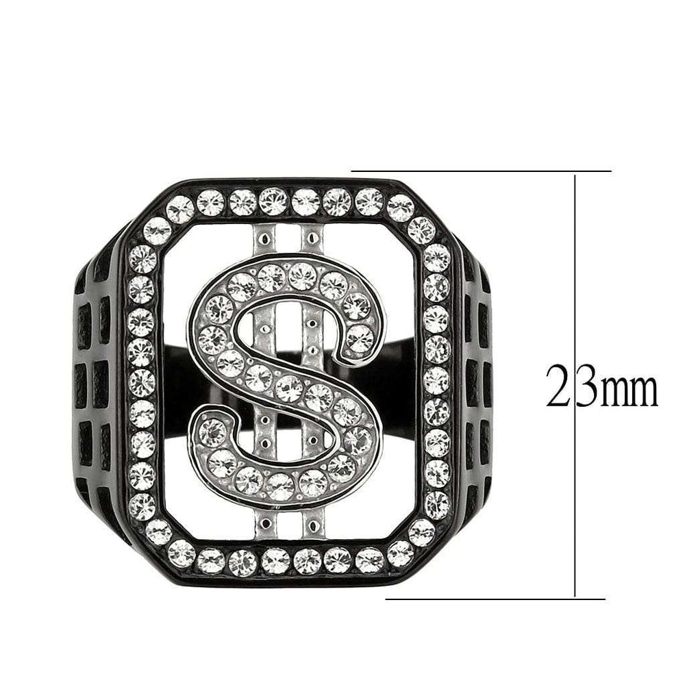 TK3758 - Two Tone IP Black (Ion Plating) Stainless Steel Ring with Top Grade Crystal in Clear - Alamode - Flyclothing LLC