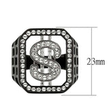 TK3758 - Two Tone IP Black (Ion Plating) Stainless Steel Ring with Top Grade Crystal in Clear - Alamode - Flyclothing LLC