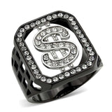 TK3758 - Two Tone IP Black (Ion Plating) Stainless Steel Ring with Top Grade Crystal in Clear - Alamode - Flyclothing LLC