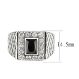 TK3761 - High polished (no plating) Stainless Steel Ring with AAA Grade CZ in Jet - Alamode - Flyclothing LLC