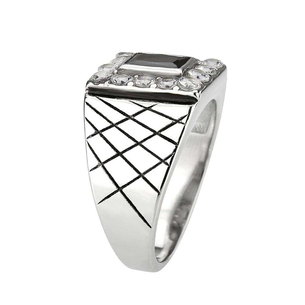 TK3761 - High polished (no plating) Stainless Steel Ring with AAA Grade CZ in Jet - Alamode - Flyclothing LLC