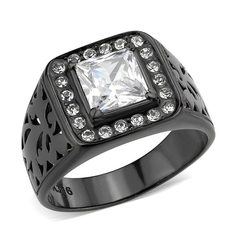 TK3763 - IP Black (Ion Plating) Stainless Steel Ring with AAA Grade CZ in Clear - Alamode - Flyclothing LLC