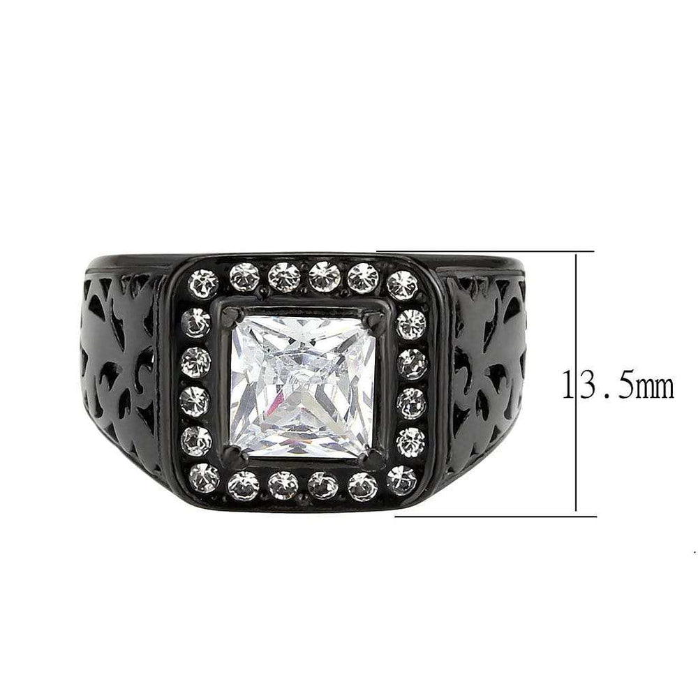 TK3763 - IP Black (Ion Plating) Stainless Steel Ring with AAA Grade CZ in Clear - Alamode - Flyclothing LLC