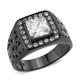 TK3763 - IP Black (Ion Plating) Stainless Steel Ring with AAA Grade CZ in Clear - Alamode - Flyclothing LLC
